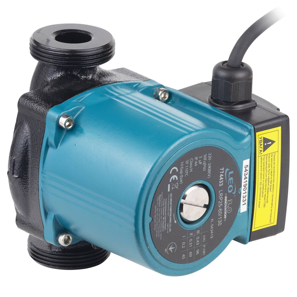 Насос циркуляционный 96Вт Hmax 6м Qmax 58л/мин Ø1½" 130мм + гайки Ø1" LEO 3.0 LRP25-60/130 (774433)