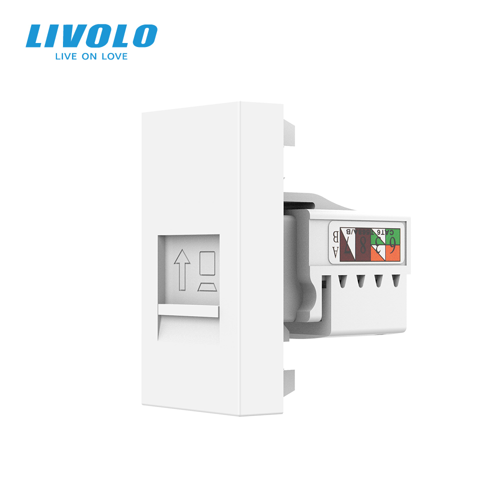 Інтернет-розетка RJ-45 (8P8C Cat.6) LIVOLO, біла, модуль 0.5 поста, з шторкою (VL-FCCP-1WP)