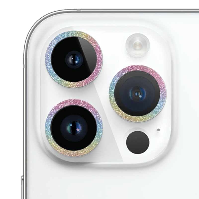 Захисне скло Metal Sparkles на камеру (у упак.) для Apple iPhone 15 Pro (6.1") /15 Pro Max (6.7") Бузковий / Rainbow