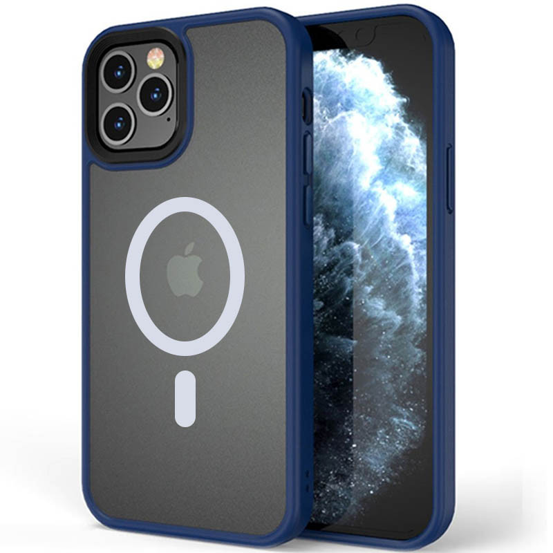 TPU+PC чохол Metal Buttons with Magnetic Fit для Apple iPhone 12 Pro Max (6.7") Синій / Navy Blue