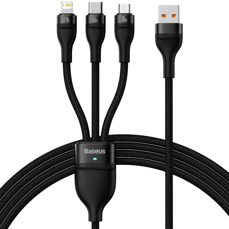 Дата кабель Baseus Flash Series 2 USB to Lightning/Type-C/MicroUSB 100W (1.2m) (CASS03000) Black