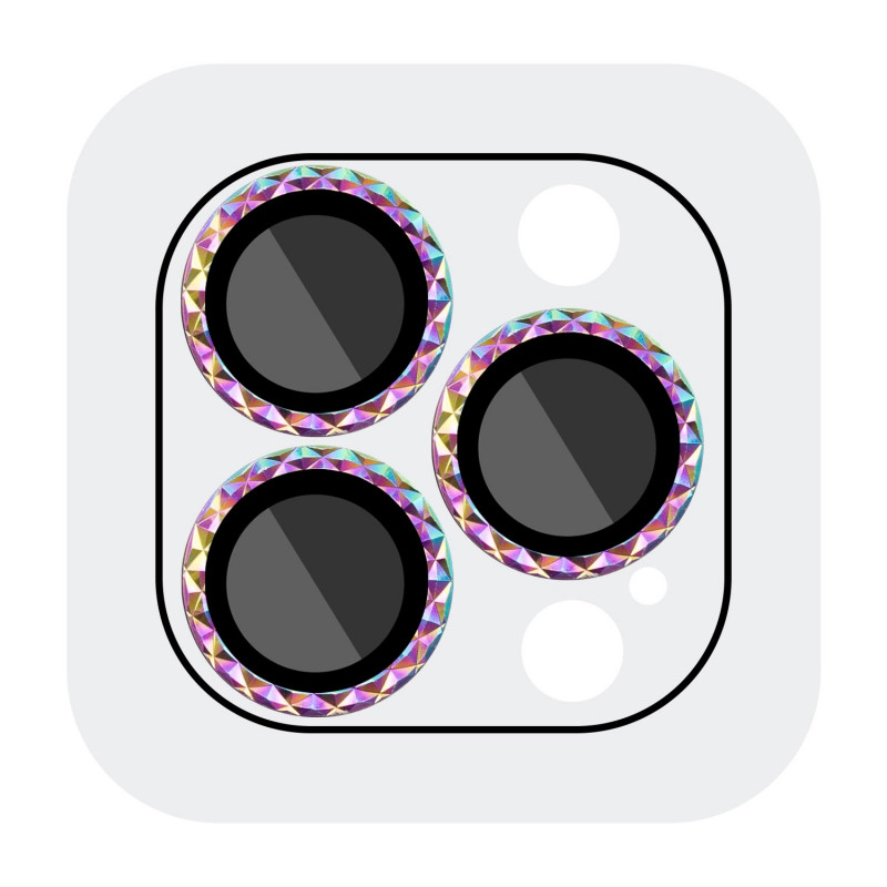 Захисне скло Metal Shine на камеру (у упак.) для Apple iPhone 15 Pro (6.1") / 15 Pro Max (6.7") Бузковий / Rainbow