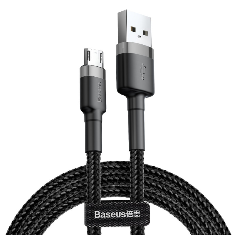 Дата кабель Baseus Cafule USB to MicroUSB Cable 2.4A (1m) (CAMKLF-B) Сірий / Чорний