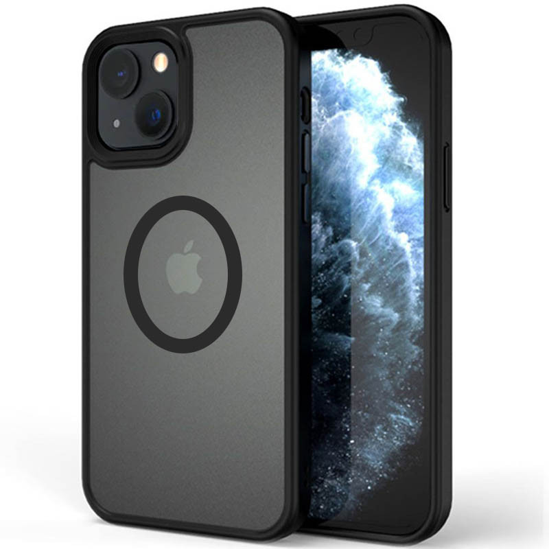 TPU+PC чохол Metal Buttons with Magnetic Fit для Apple iPhone 13 / 14 (6.1") Чорний / Black