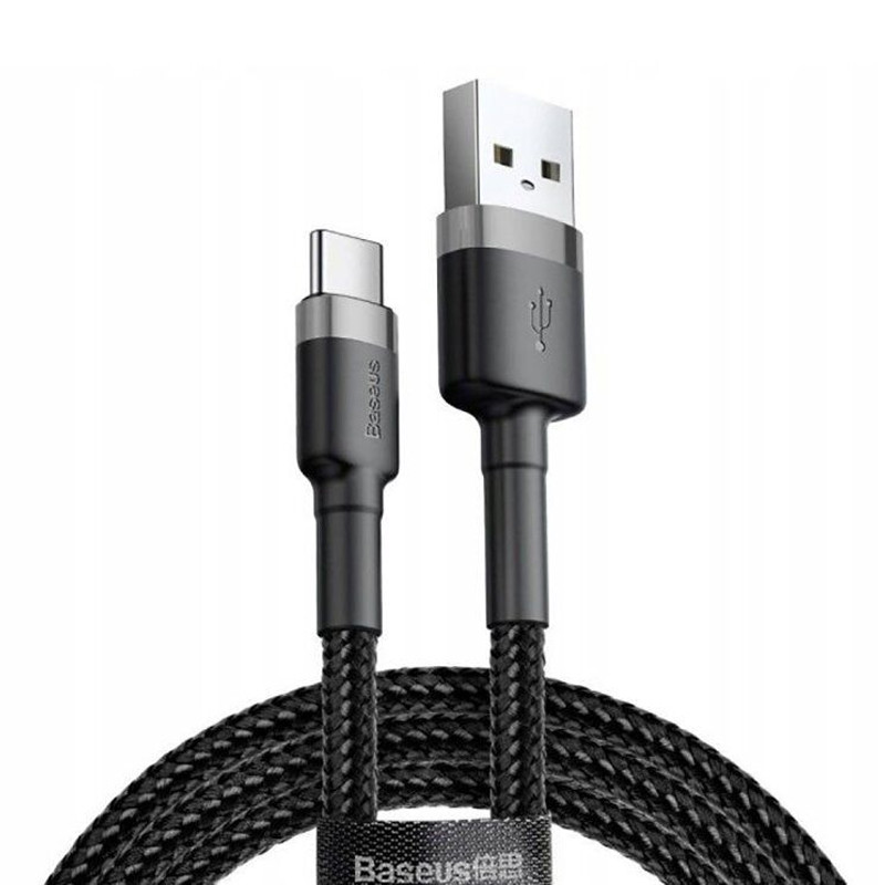 Дата кабель Baseus Cafule USB to Type-C Cable 3A (1m) (CATKLF-B) Чорний / Сірий