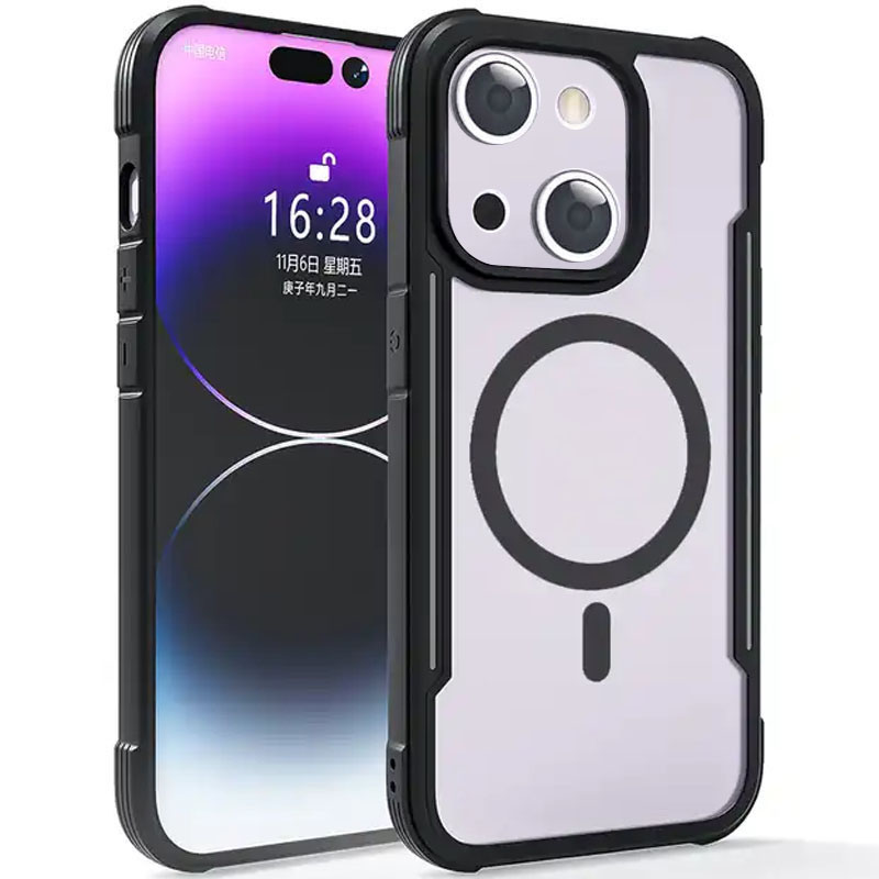 TPU+PC чохол Defense Clear with MagSafe для Apple iPhone 15 (6.1") Чорний