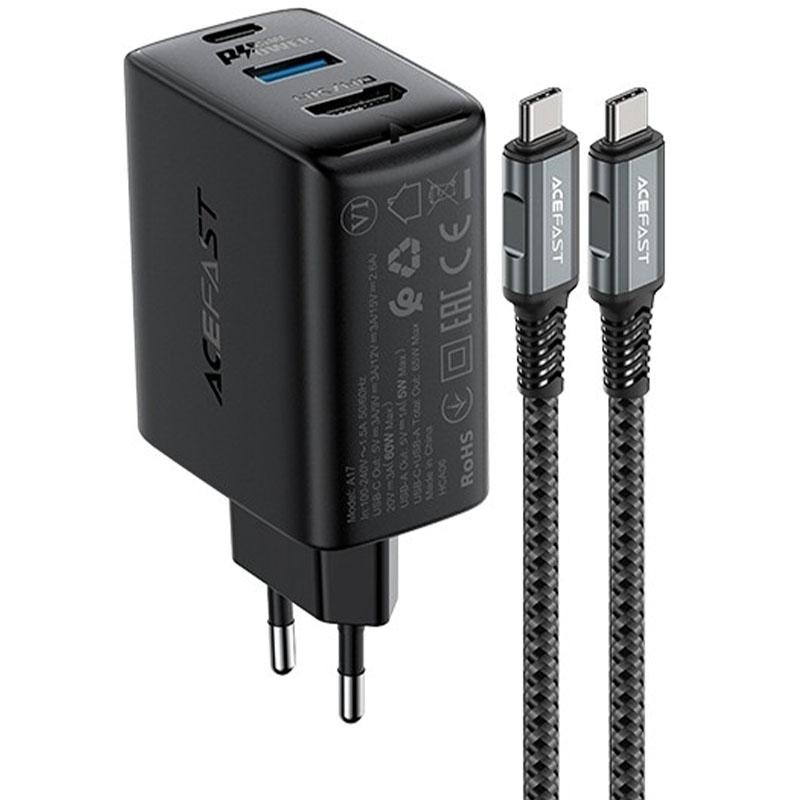МЗП Acefast A17 PD65W GaN (1USB-A/1C/1HDMI) + кабель Type-C to Type-C Black
