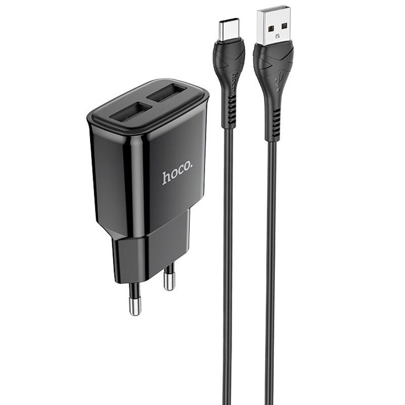 МЗП Hoco C88A Star round 2.4A (2USB-A) + кабель USB to Type-C Чорний