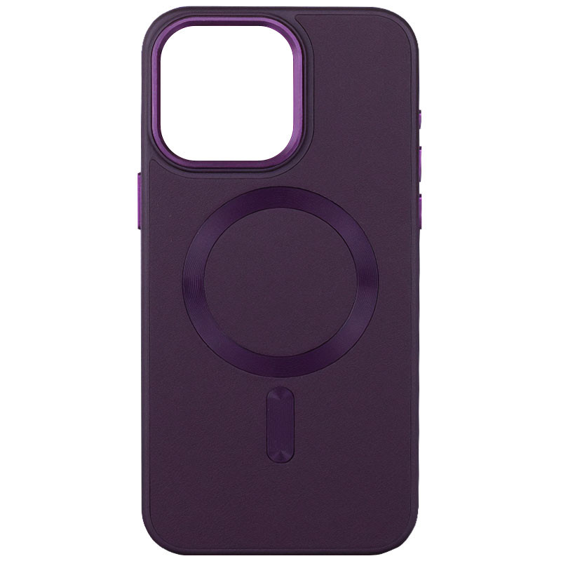 Шкіряний чохол Bonbon Leather Metal Style with MagSafe для Apple iPhone 14 (6.1") Фіолетовий / Dark Purple