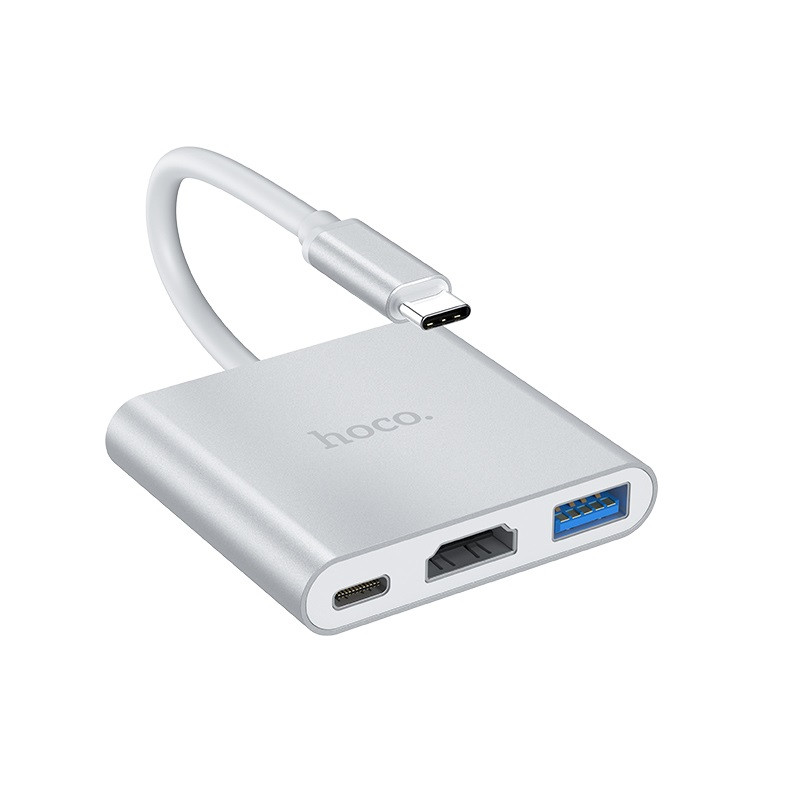 Перехідник HUB Hoco HB14 Type-C to USB3.0+HDMI+PD Сталевий