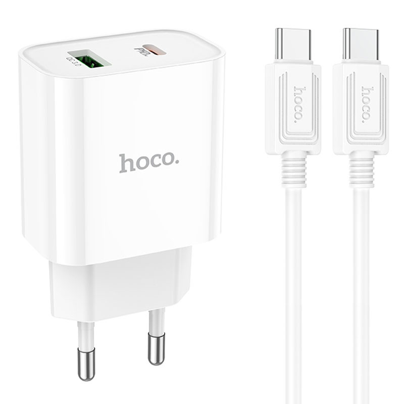 МЗП Hoco C80A Plus Rapido PD20W+QC3.0 (1USB-A/1C) + кабель Type-C to Type-C White