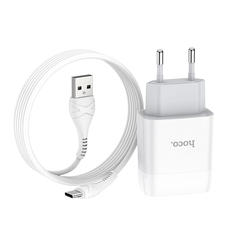 МЗП Hoco C73A Glorious 2.4A (2USB-A) + кабель USB to Type-C Білий