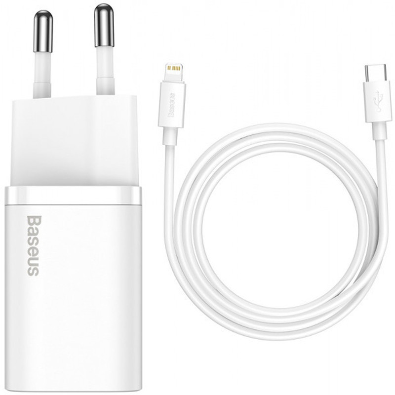МЗП Baseus Super Si Quick Charger PD20W (1USB-C) + кабель Type-C to Lightning (TZCCSUP-B) Білий