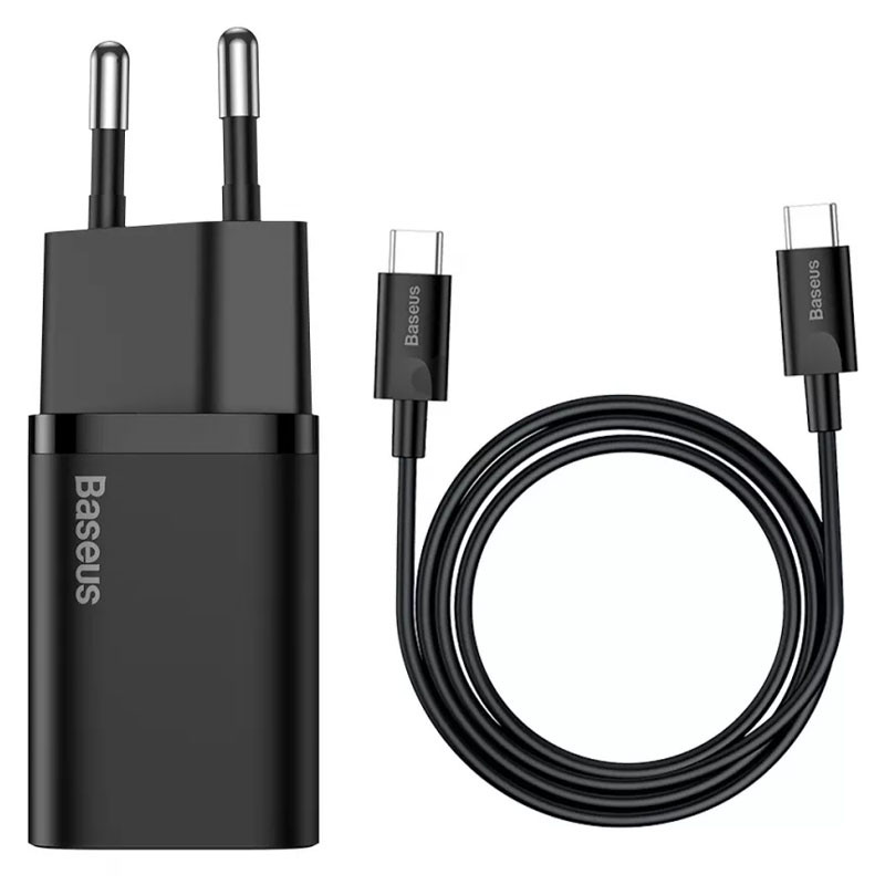 МЗП Baseus Super Si Quick Charger PD25W (1USB-C) + кабель Type-C to Type-C (TZCCSUP-L) Чорний