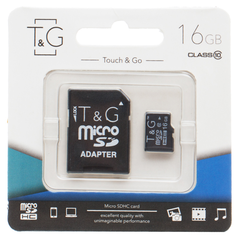 Карта пам'яті T&G (UHS-1) microSDHC Class 10 - 16GB (з адаптером) Чорний