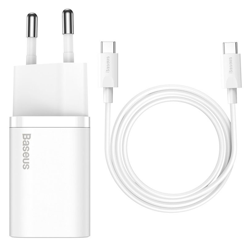 МЗП Baseus Super Si Quick Charger PD25W (1USB-C) + кабель Type-C to Type-C (TZCCSUP-L) Білий