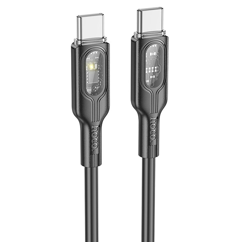 Дата кабель Hoco U120 Transparent explore intelligent power-off PD 60W Type-C to Type-C (1.2m) Black