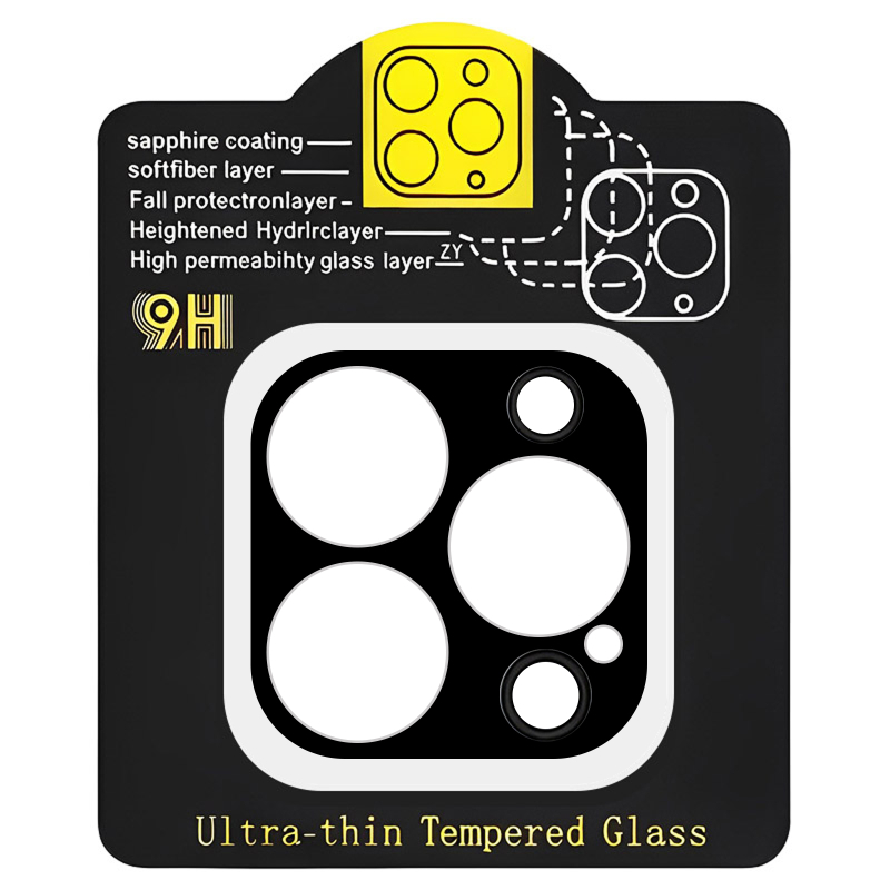 Захисне скло на камеру Full Block (тех.пак) для Apple iPhone 14 Pro (6.1") / 14 Pro Max (6.7") Чорний