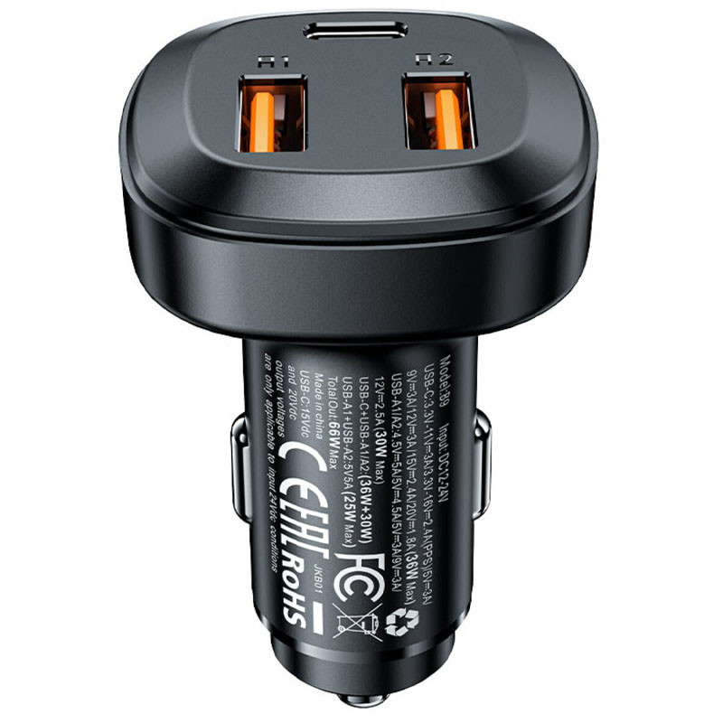 АЗП Acefast B9 PD36W+QC4.0 total 66W (2USB-A/1C) Black