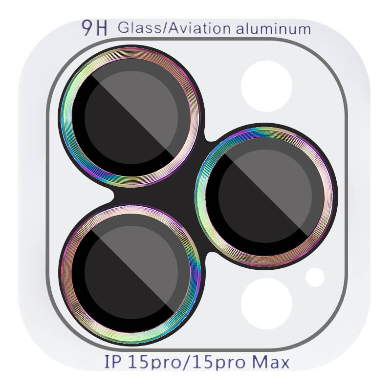 Захисне скло Metal Classic на камеру (у упак.) для Apple iPhone 15 Pro (6.1") / 15 Pro Max (6.7") Бузковий / Rainbow