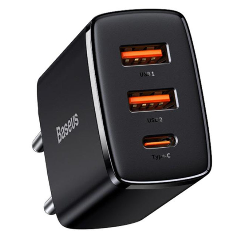 МЗП Baseus Compact Quick Charger PD30W+QC3.0 (2USB-A/1C) (CCXJ-E) Чорний