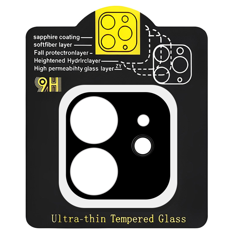 Захисне скло на камеру Full Block (тех.пак) для Apple iPhone 12 (6.1") Чорний